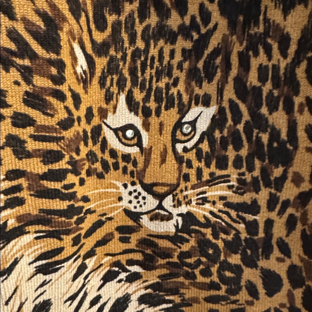 Caché Vintage Leopard Silk Blend Cardigan & Top w/ Leopard Face & Crystal Eyes - Picture 6 of 12